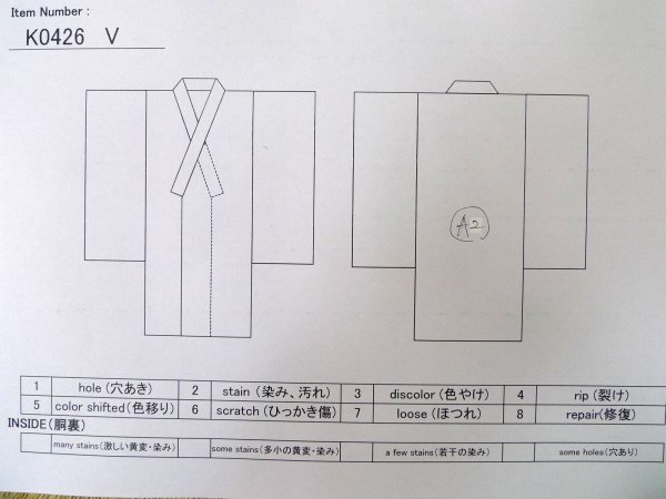 画像14: K0426V 女性用 浴衣（日本製）   綿 藍,  あやめ 【中古】【USED】【リサイクル】 ★★★☆☆【K0426V】 (14)