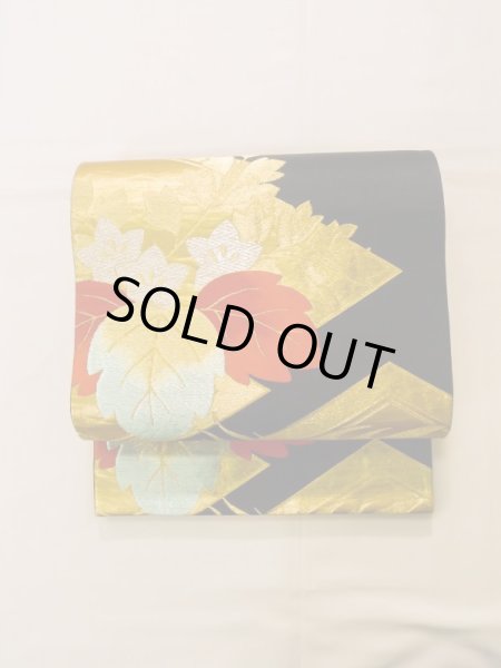 画像2: K0512L 袋帯  女性用着物 シルク(正絹)   黒 桐   【中古】 【USED】 【リサイクル】 ★★★★☆ (2)