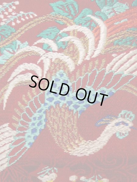 画像5: K0512R 名古屋帯 女性用着物 シルク(正絹)   赤 ぼたん 【中古】 【USED】 【リサイクル】 ★★★★☆ (5)