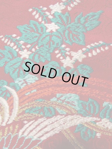 画像6: K0512R 名古屋帯 女性用着物 シルク(正絹)   赤 ぼたん 【中古】 【USED】 【リサイクル】 ★★★★☆ (6)