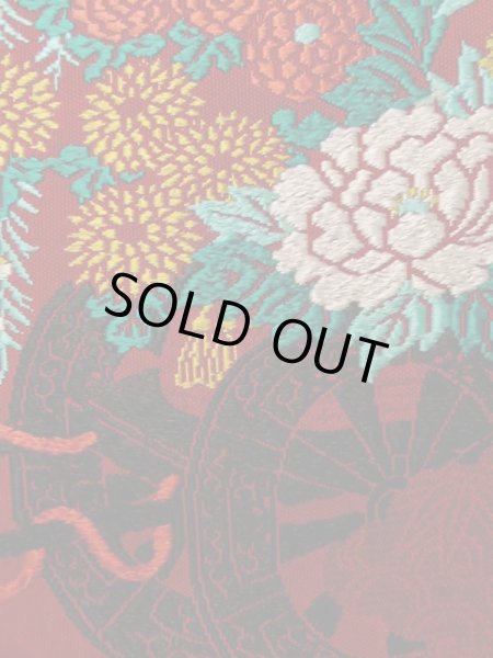 画像7: K0512R 名古屋帯 女性用着物 シルク(正絹)   赤 ぼたん 【中古】 【USED】 【リサイクル】 ★★★★☆ (7)