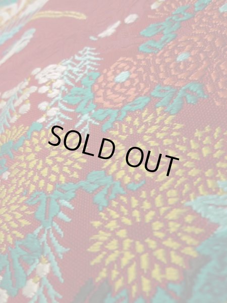 画像10: K0512R 名古屋帯 女性用着物 シルク(正絹)   赤 ぼたん 【中古】 【USED】 【リサイクル】 ★★★★☆ (10)