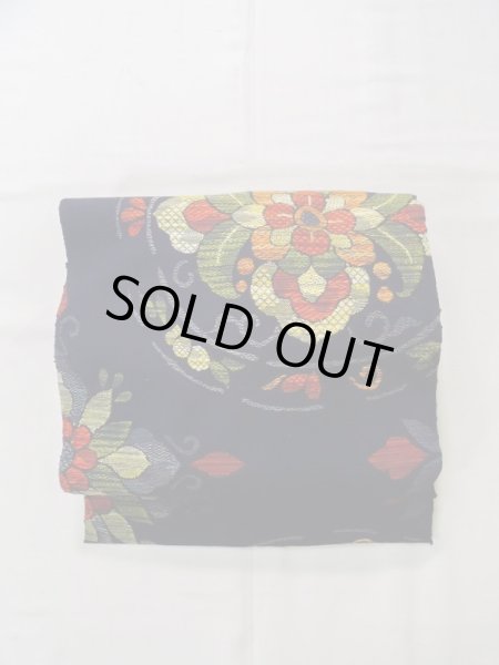 画像2: K0512U 名古屋帯 女性用着物 シルク(正絹) 深い  ネイビー(紺) 花 【中古】 【USED】 【リサイクル】 ★★★★☆ (2)