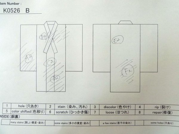 画像14: K0526A  浴衣（日本製） 女性用着物 有松絞り、1980-1990年代 綿 ヘザー（杢）  藍, 抽象的模様 【中古】 【USED】 【リサイクル】 ★★☆☆☆ (14)