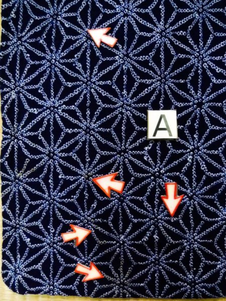 画像12: K0526B  浴衣(日本製) 女性用着物 有松絞り、1980-1990年代 綿   藍, 麻の葉 【中古】 【USED】 【リサイクル】 ★☆☆☆☆ (12)