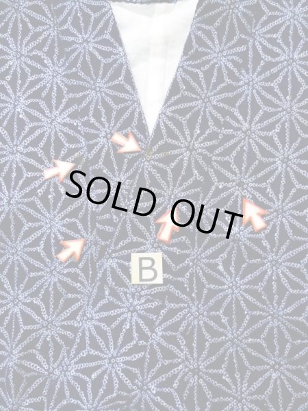 画像13: K0526B  浴衣（日本製） 女性用着物 有松絞り、1980-1990年代 綿   藍, 麻の葉 【中古】 【USED】 【リサイクル】 ★☆☆☆☆ (13)