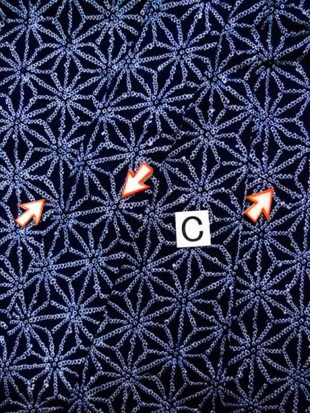 画像14: K0526B  浴衣(日本製) 女性用着物 有松絞り、1980-1990年代 綿   藍, 麻の葉 【中古】 【USED】 【リサイクル】 ★☆☆☆☆ (14)