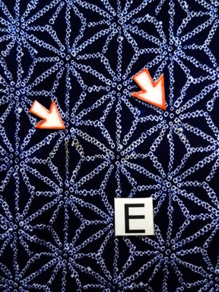 画像16: K0526B  浴衣(日本製) 女性用着物 有松絞り、1980-1990年代 綿   藍, 麻の葉 【中古】 【USED】 【リサイクル】 ★☆☆☆☆ (16)