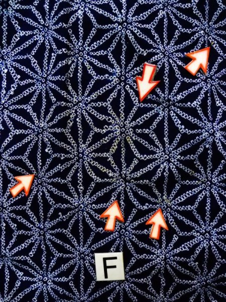 画像17: K0526B  浴衣(日本製) 女性用着物 有松絞り、1980-1990年代 綿   藍, 麻の葉 【中古】 【USED】 【リサイクル】 ★☆☆☆☆ (17)