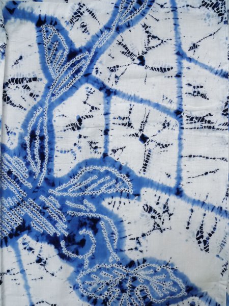 画像3: K0526C 女性用 浴衣（日本製）  有松絞り  綿 淡い藍,  葉 【中古】【USED】【リサイクル】 ★★☆☆☆【K0526C】 (3)