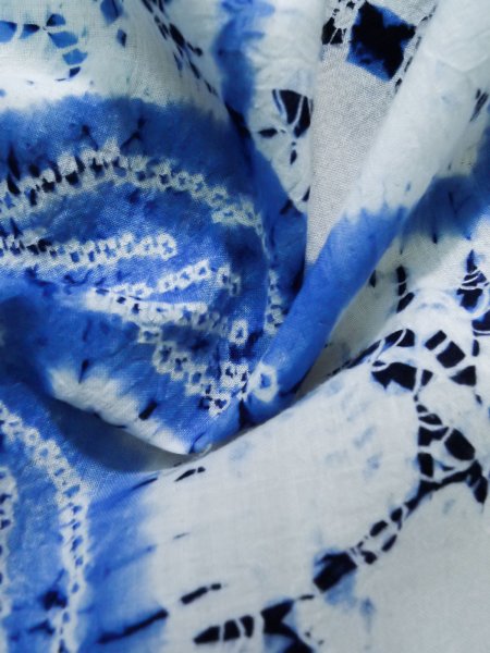 画像12: K0526C 女性用 浴衣（日本製）  有松絞り  綿 淡い藍,  葉 【中古】【USED】【リサイクル】 ★★☆☆☆【K0526C】 (12)