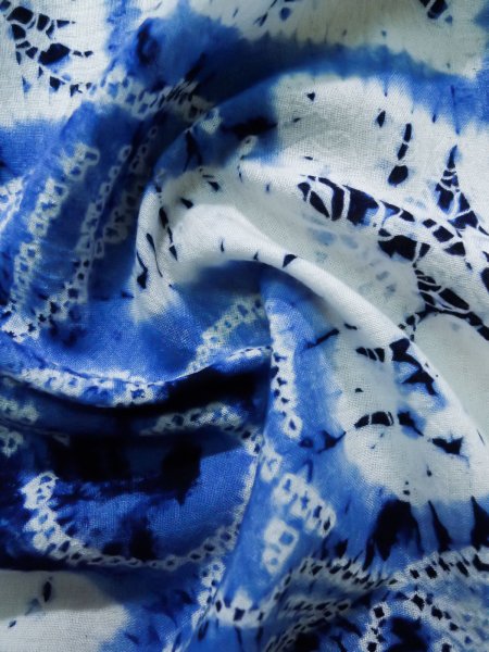 画像13: K0526C 女性用 浴衣（日本製）  有松絞り  綿 淡い藍,  葉 【中古】【USED】【リサイクル】 ★★☆☆☆【K0526C】 (13)