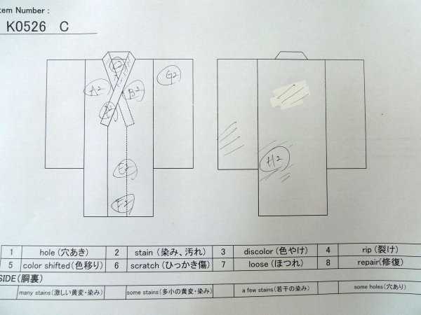 画像14: K0526C 女性用 浴衣（日本製）  有松絞り  綿 淡い藍,  葉 【中古】【USED】【リサイクル】 ★★☆☆☆【K0526C】 (14)