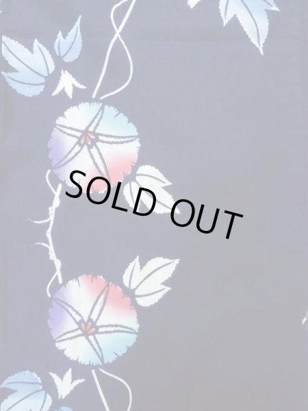 画像4: K0526P  注染浴衣 女性用着物 朝顔、1970-1980年代 綿麻   藍,  【中古】 【USED】 【リサイクル】 ★★☆☆☆ (4)