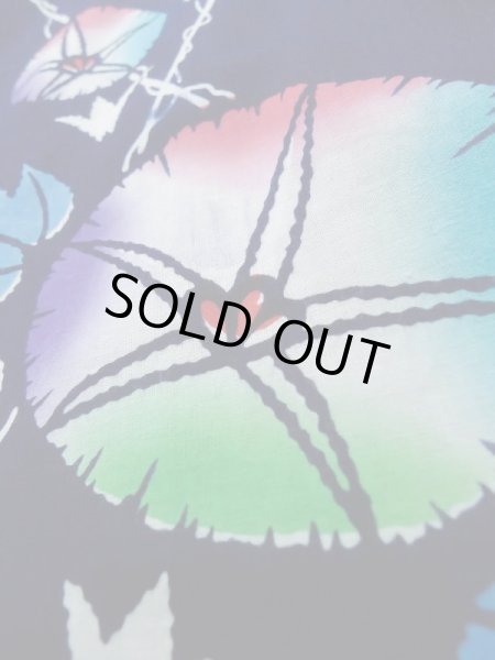 画像11: K0526P  注染浴衣 女性用着物 朝顔、1970-1980年代 綿麻   藍,  【中古】 【USED】 【リサイクル】 ★★☆☆☆ (11)