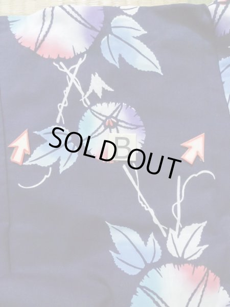 画像16: K0526P  注染浴衣 女性用着物 朝顔、1970-1980年代 綿麻   藍,  【中古】 【USED】 【リサイクル】 ★★☆☆☆ (16)