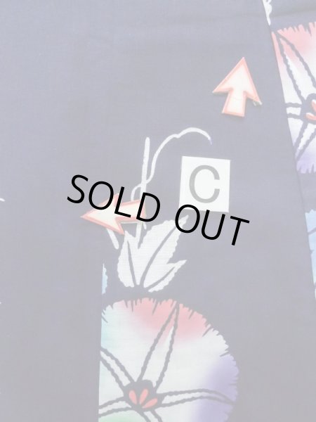 画像17: K0526P  注染浴衣 女性用着物 朝顔、1970-1980年代 綿麻   藍,  【中古】 【USED】 【リサイクル】 ★★☆☆☆ (17)