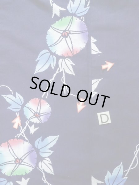 画像18: K0526P  注染浴衣 女性用着物 朝顔、1970-1980年代 綿麻   藍,  【中古】 【USED】 【リサイクル】 ★★☆☆☆ (18)