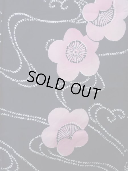 画像4: K0526R  注染浴衣 女性用着物 1970-1980年代 綿麻   藍, 菊 【中古】 【USED】 【リサイクル】 ★★★☆☆ (4)