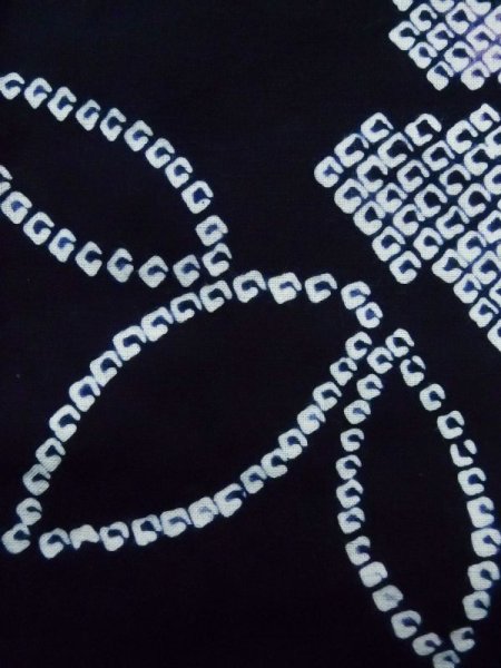 画像8: K0526T  注染浴衣 女性用着物 1970-1980年代 綿   藍, 花 【中古】 【USED】 【リサイクル】 ★★★☆☆ (8)