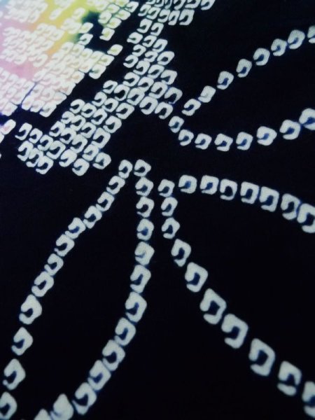 画像11: K0526T  注染浴衣 女性用着物 1970-1980年代 綿   藍, 花 【中古】 【USED】 【リサイクル】 ★★★☆☆ (11)