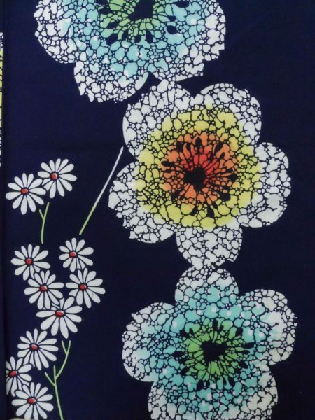 画像5: K0526U  注染浴衣 女性用着物 1970-1980年代 綿   藍, 花 【中古】 【USED】 【リサイクル】 ★★★☆☆ (5)