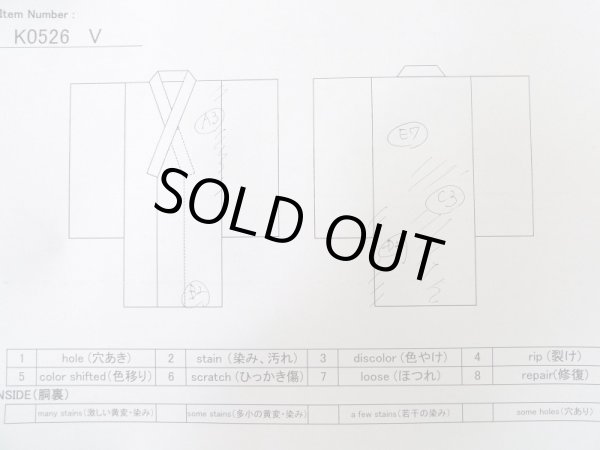 画像13: K0526V  浴衣(日本製) 女性用着物 1980-1990年代 化繊 ヘザー(杢)  青, 花 【中古】 【USED】 【リサイクル】 ★★☆☆☆ (13)