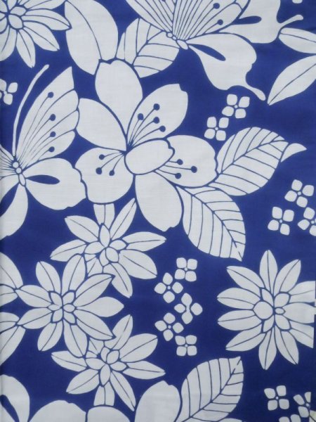画像3: K0526X  浴衣(日本製) 女性用着物 1980-1990年代 綿   青, 花 【中古】 【USED】 【リサイクル】 ★★☆☆☆ (3)