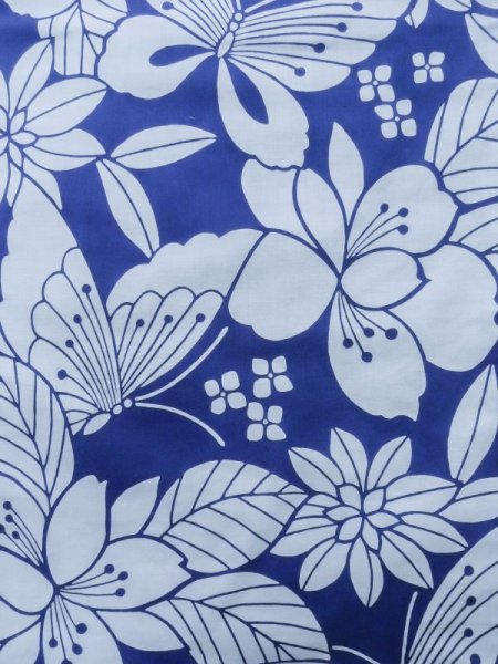 画像5: K0526X  浴衣(日本製) 女性用着物 1980-1990年代 綿   青, 花 【中古】 【USED】 【リサイクル】 ★★☆☆☆ (5)
