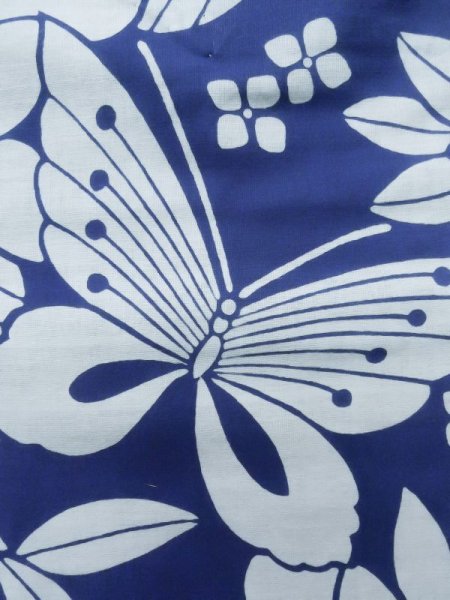 画像6: K0526X  浴衣(日本製) 女性用着物 1980-1990年代 綿   青, 花 【中古】 【USED】 【リサイクル】 ★★☆☆☆ (6)