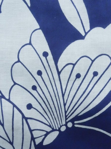 画像8: K0526X  浴衣(日本製) 女性用着物 1980-1990年代 綿   青, 花 【中古】 【USED】 【リサイクル】 ★★☆☆☆ (8)