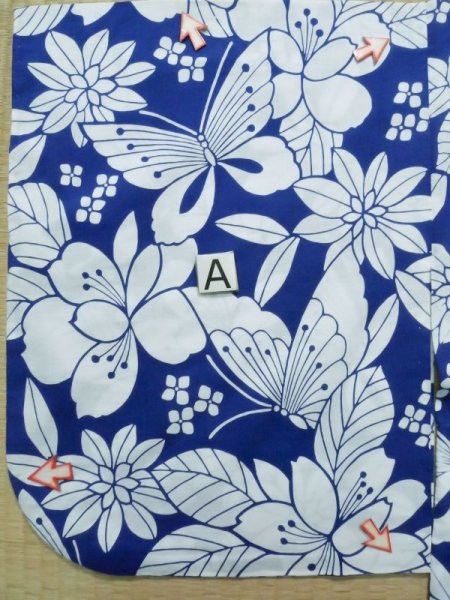 画像15: K0526X  浴衣(日本製) 女性用着物 1980-1990年代 綿   青, 花 【中古】 【USED】 【リサイクル】 ★★☆☆☆ (15)