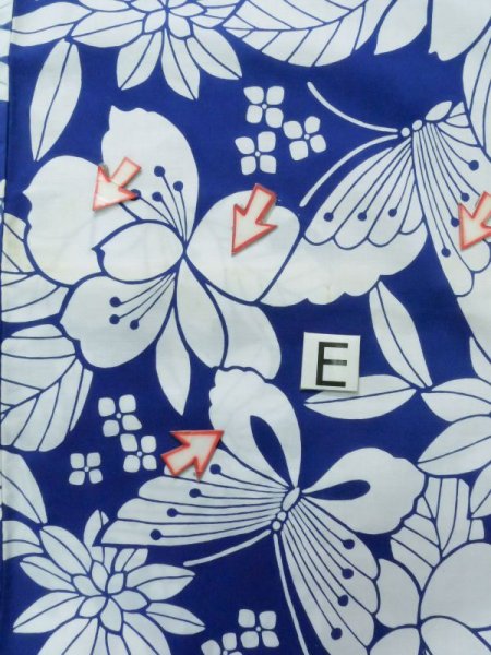 画像19: K0526X  浴衣(日本製) 女性用着物 1980-1990年代 綿   青, 花 【中古】 【USED】 【リサイクル】 ★★☆☆☆ (19)