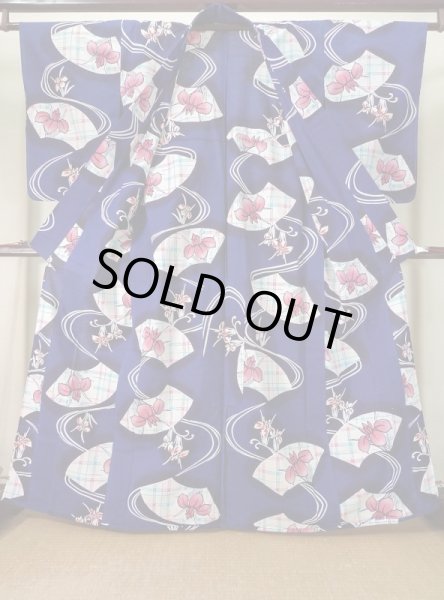 画像2: K0527D  注染浴衣 女性用着物 1980-2000年代 綿   藍, あやめ 【中古】 【USED】 【リサイクル】 ★★★☆☆ (2)