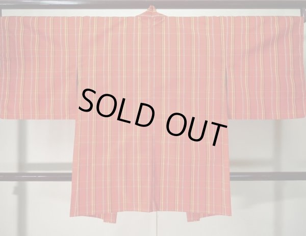 画像2: K0623H  羽織 女性用着物  シルク(正絹)   オレンジ, チェック柄 【中古】 【USED】 【リサイクル】 ★★★☆☆ (2)