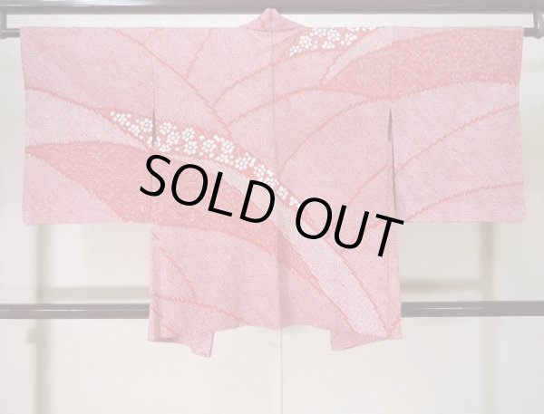 画像2: K0630E Mint  羽織 女性用着物  シルク(正絹) 淡い ヘザー(杢) コーラル, 抽象的模様 【中古】 【USED】 【リサイクル】 ★★★★☆ (2)