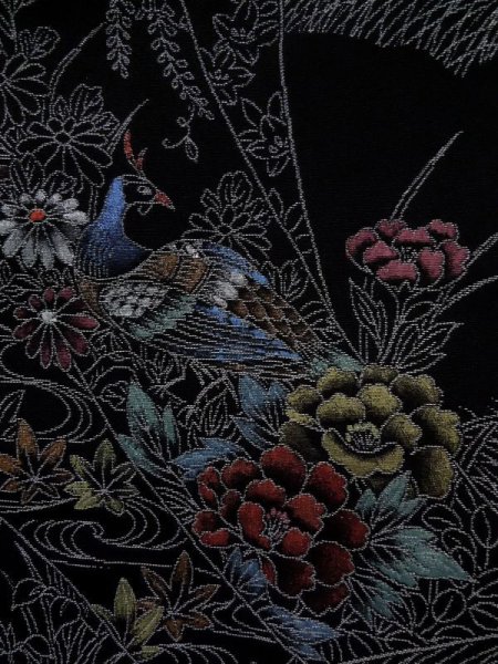 画像4: K0712B Mint  羽織 女性用着物 短冊 シルク(正絹)   黒, ぼたん 【中古】 【USED】 【リサイクル】 ★★★★☆ (4)