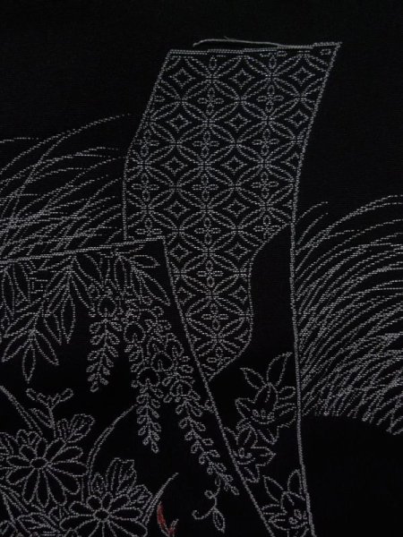 画像5: K0712B Mint  羽織 女性用着物 短冊 シルク(正絹)   黒, ぼたん 【中古】 【USED】 【リサイクル】 ★★★★☆ (5)