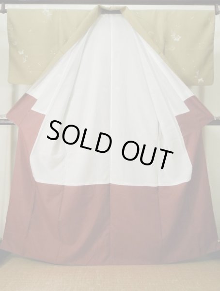 画像2: K0728K  小紋 女性用着物  化繊 淡い  ブラウン（茶色）, 花 【中古】 【USED】 【リサイクル】 ★★☆☆☆ (2)