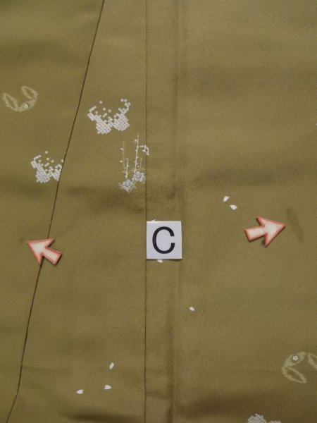 画像16: K0728K  小紋 女性用着物  化繊 淡い  ブラウン(茶色), 花 【中古】 【USED】 【リサイクル】 ★★☆☆☆ (16)