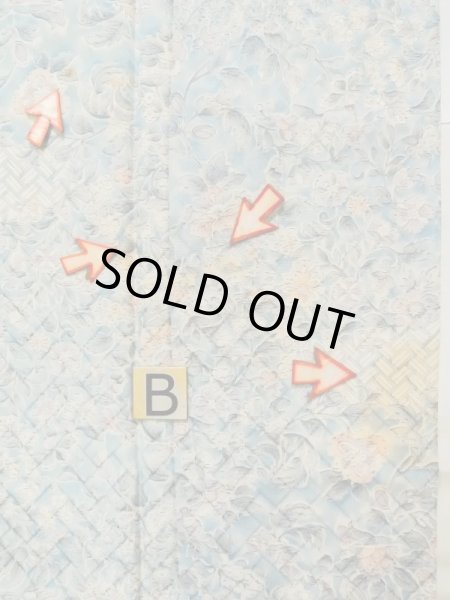 画像16: K0728M  小紋 女性用着物 更紗柄 化繊 薄い  水色, 唐花 【中古】 【USED】 【リサイクル】 ★★☆☆☆ (16)