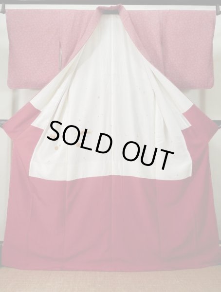 画像2: K0728O  江戸小紋 女性用着物 雪輪柄、"寺山存男" シルク（正絹） ヘザー（杢）  赤,  【中古】 【USED】 【リサイクル】 ★★★☆☆ (2)