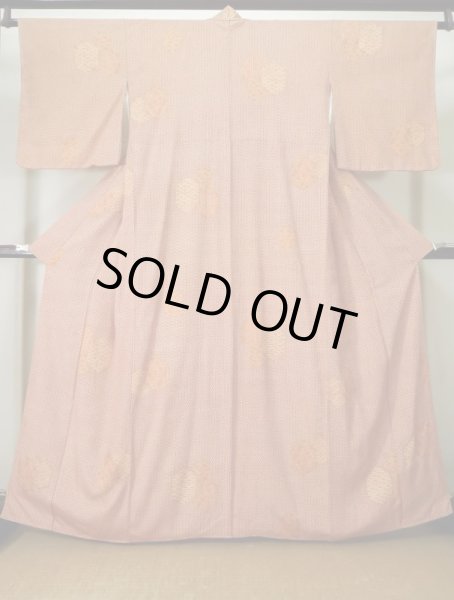 画像1: K0728P  小紋 女性用着物  シルク(正絹)   赤, 青海波 【中古】 【USED】 【リサイクル】 ★★★☆☆ (1)