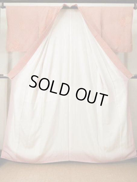 画像2: K0728P  小紋 女性用着物  シルク(正絹)   赤, 青海波 【中古】 【USED】 【リサイクル】 ★★★☆☆ (2)