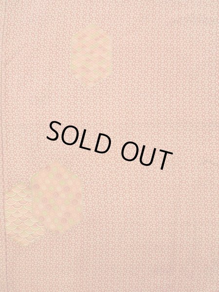 画像4: K0728P  小紋 女性用着物  シルク(正絹)   赤, 青海波 【中古】 【USED】 【リサイクル】 ★★★☆☆ (4)