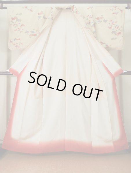 画像2: K0728U  小紋 女性用着物  シルク(正絹) 薄い  クリーム, 菊 【中古】 【USED】 【リサイクル】 ★★★☆☆ (2)