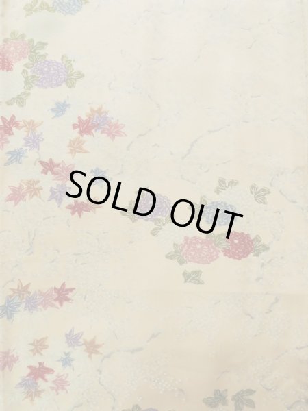 画像4: K0728U  小紋 女性用着物  シルク(正絹) 薄い  クリーム, 菊 【中古】 【USED】 【リサイクル】 ★★★☆☆ (4)