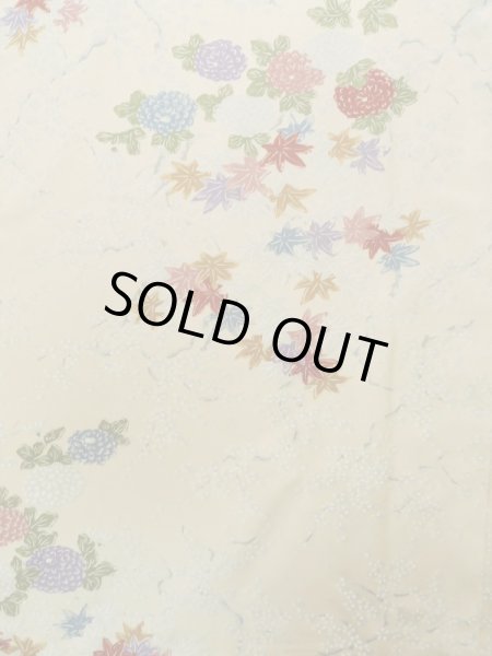 画像5: K0728U  小紋 女性用着物  シルク(正絹) 薄い  クリーム, 菊 【中古】 【USED】 【リサイクル】 ★★★☆☆ (5)