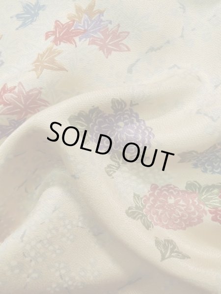 画像14: K0728U  小紋 女性用着物  シルク(正絹) 薄い  クリーム, 菊 【中古】 【USED】 【リサイクル】 ★★★☆☆ (14)