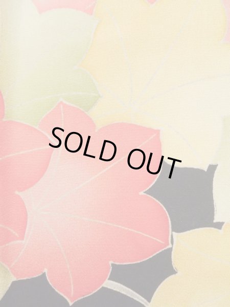 画像6: K0804N  小紋 女性用着物  シルク(正絹)   黒, もみじ 【中古】 【USED】 【リサイクル】 ★★☆☆☆ (6)